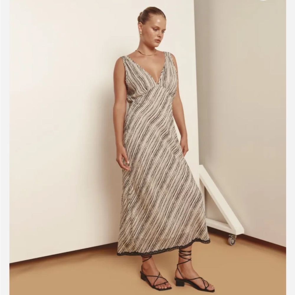 VRG Grl V-Neck Striped Maxi Dress in Cream and Black